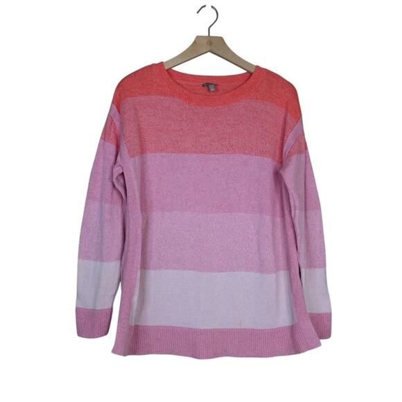 T by Talbots Womens L Striped Pink Orange Pima Cotton Sweater - Picture 1 of 9